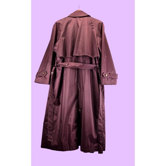 Maroon Trench Coat Chiango 10 Vtg 80s Belted Pockets Storm Flap Removable Liner - Picture 3 of 16